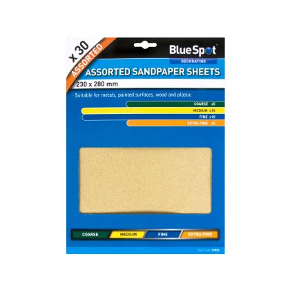 Blue Spot 30 Piece Assorted Sandpaper Sheets